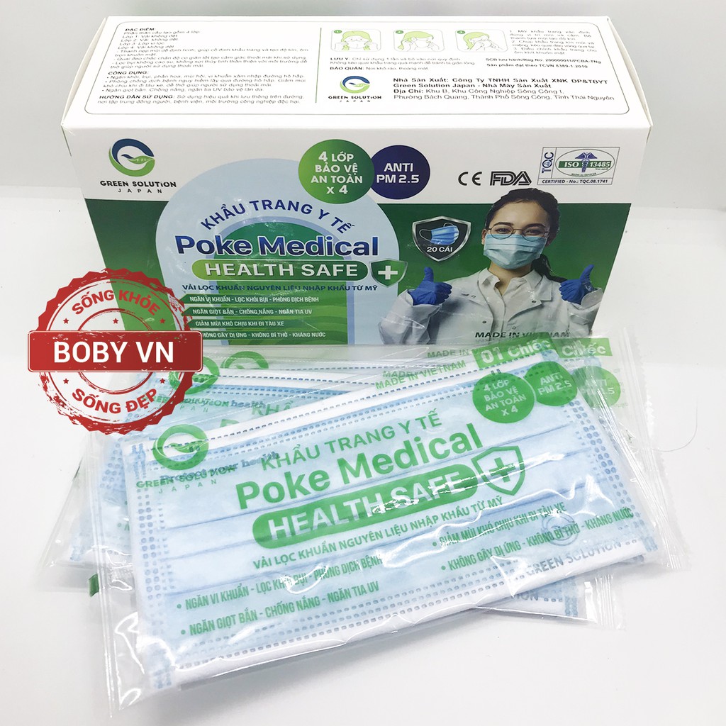 Khẩu trang y tế 4 lớp Poke Medical (1 túi 1 cái x 20 cái )
