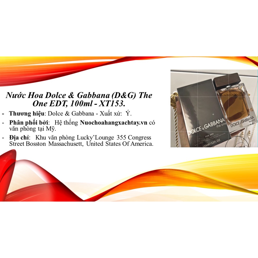 Nước Hoa Dolce &amp; Gabbana (D&amp;G) The One Dành Cho Nam Giới EDT, 100ml XT153