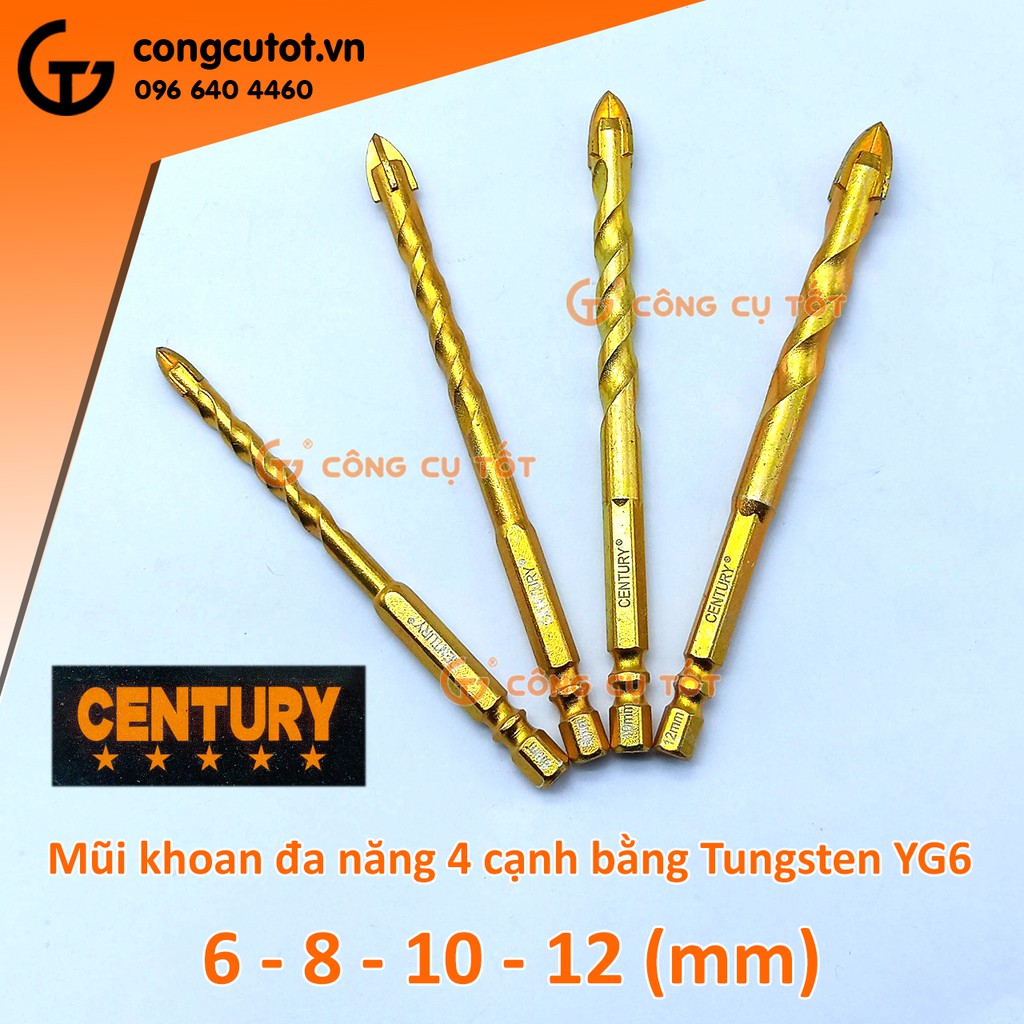 Hộp mũi khoan đa năng 4 cạnh Century chất liệu Tungsten YG6 siêu cứng