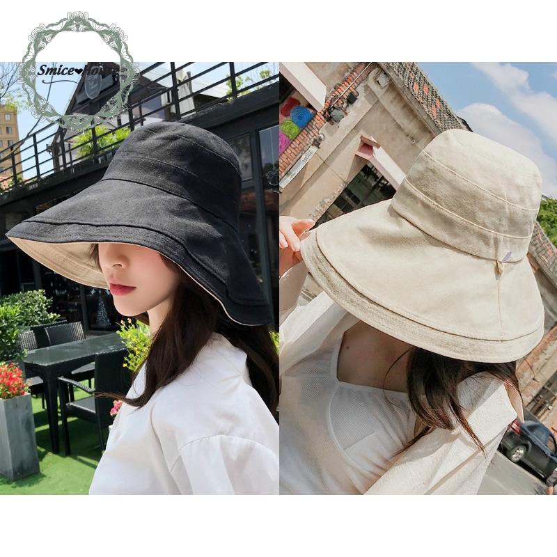 Nón Bucket nữ phong cách Hàn Quốc vành rộng chống nắng đội 2 mặt