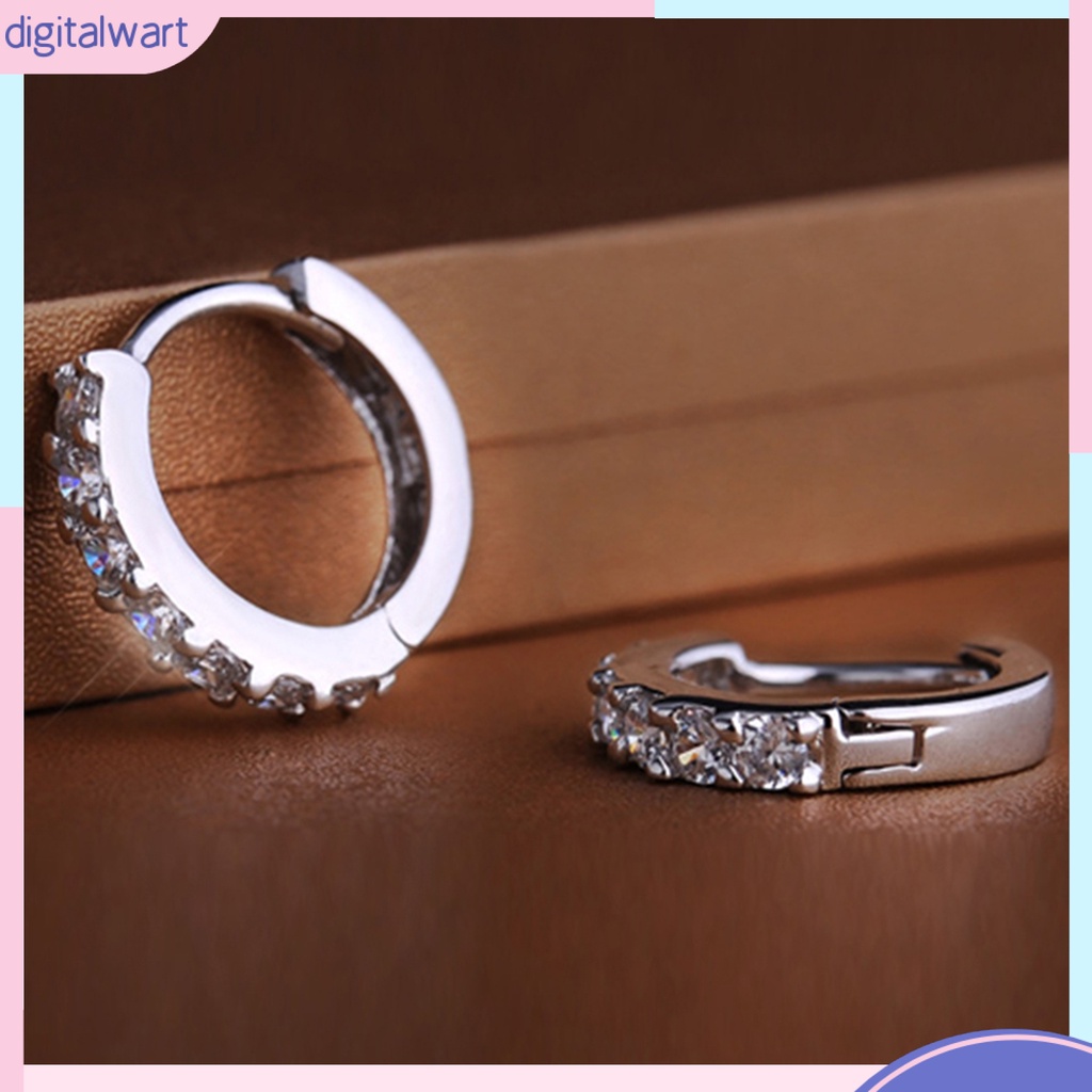 Cặp khuyên tai hình tròn mạ bạc đính đá quý nhân tạo lấp lánh sang trọng dành cho nữ