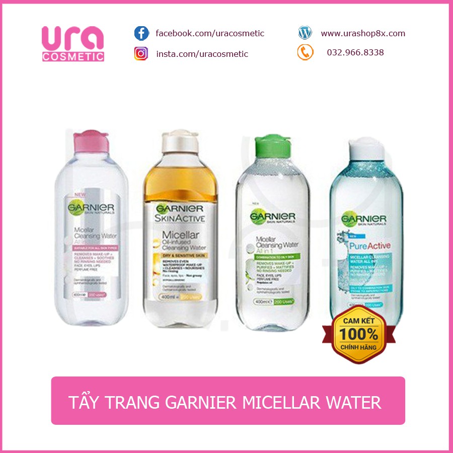 Nước tẩy trang Garnier Micellar Water các màu (Hàng Pháp và Đức )