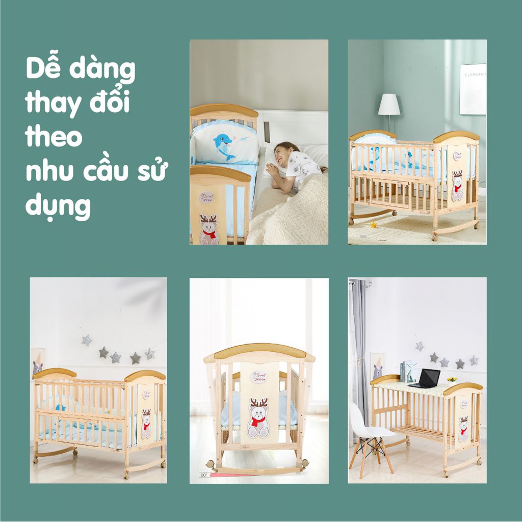 Nôi cũi gỗ cho bé CAYABE Umoo màu gỗ hạ thành hình chú tuần lộc đáng yêu