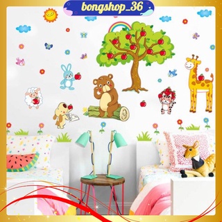 Decal dán tường động vật và cây táo cho bé, tranh dán tường - mã 05