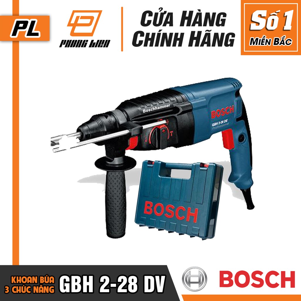 Máy Khoan Búa Bosch GBH 2-28 DV (28MM-820W) - Khoan Bê Tông, Có Đục, Giảm Rung - Hàng Chính Hãng