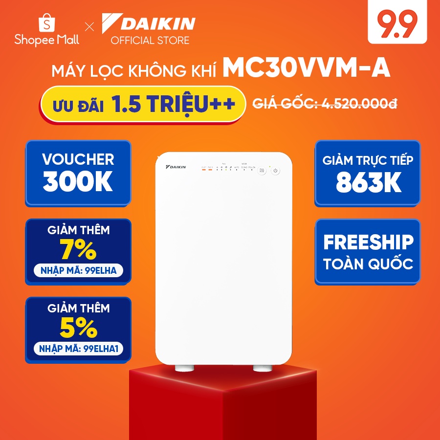 Máy Lọc không khí Daikin MC30VVM-A - Phù hợp phòng 21m2 - Hệ thống phin lọc 3 cấp
