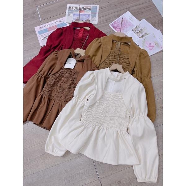 Áo Sơ Mi Nhung Kiểu Bo Ngực Khoá Sau b95