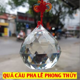 QUẢ CẦU TREO PHA LÊ PHONG THỦY ĐA GIÁC MÀU TRẮNG 6CM CÓ DÂY TÂM KẾT