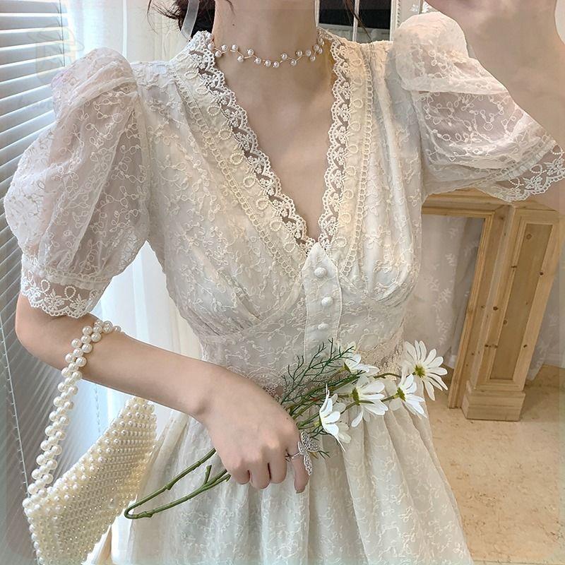 Váy ren trắng trong kiểu váy nhẹ nhàng váy Nhật Bản