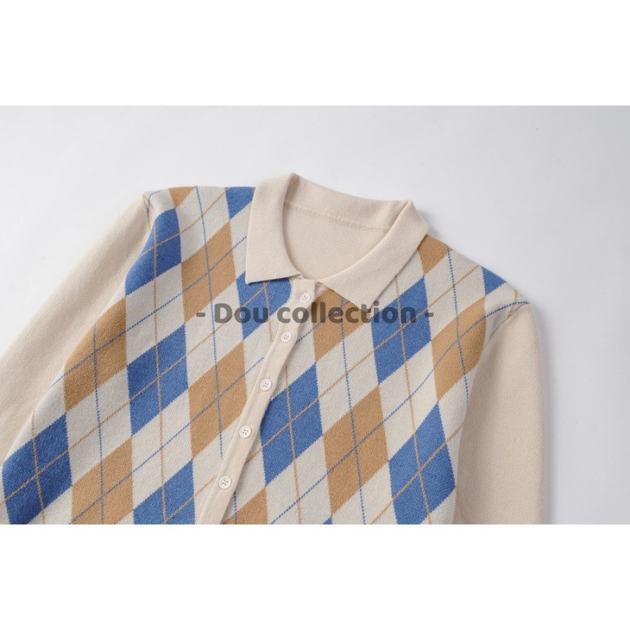 [Nowship2h] Sét Áo Chân Váy Dệt Kim Họa Tiết Argyle Phong Cách Học Đường Thời Trang Mùa Hè - Mã TA023