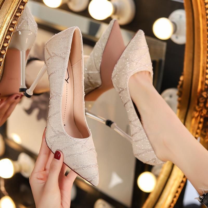 Giày cao gót mũi nhọn màu đen phong cách Hàn Quốc thời trang mùa thu cho nữ iTQ6