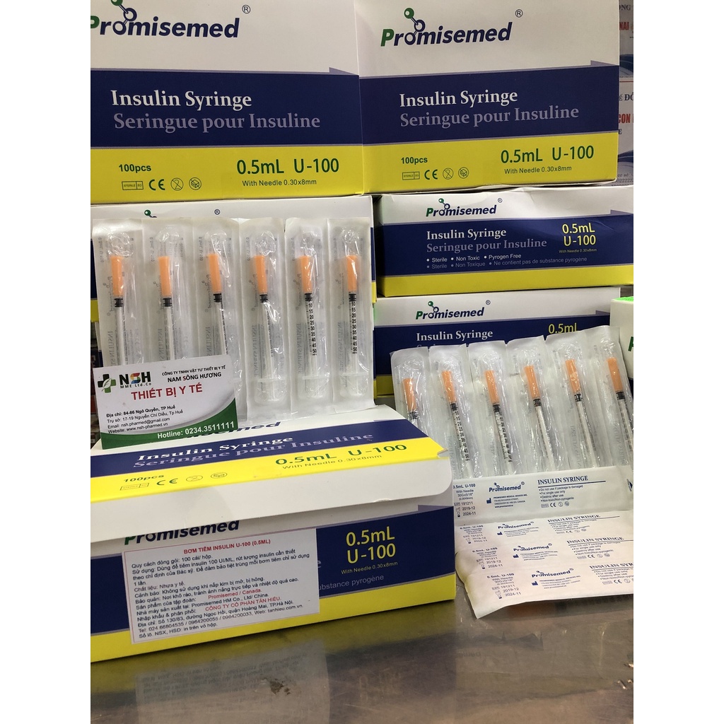 Bơm tiêm tiểu đường Promisemed U100 - Kim tiêm Insulin Syringe 0.3ml, 0.5 mL