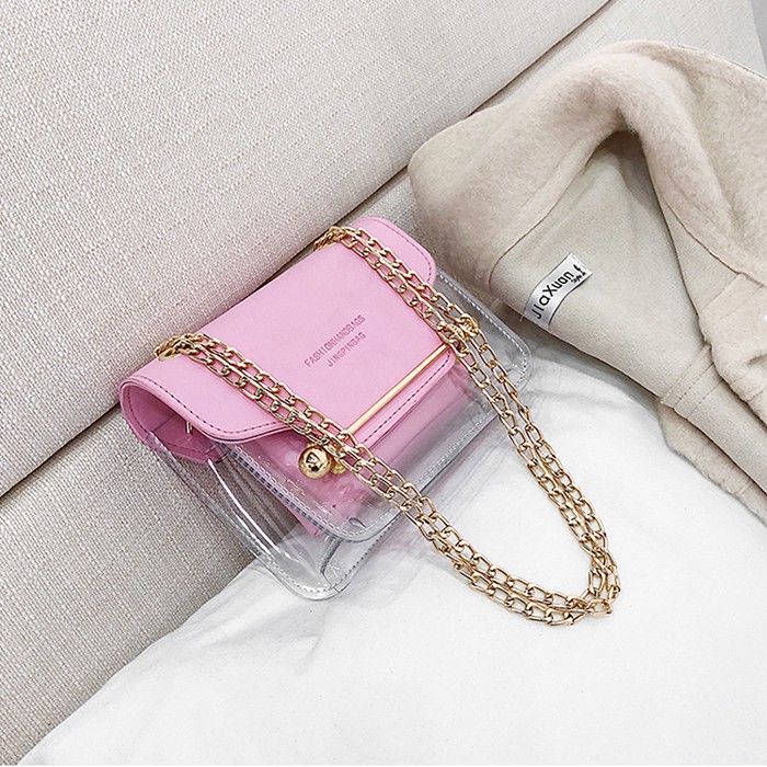 Túi xách nữ trong suốt Kèm túi nhỏ tiện lợi, dây đeo xích xinh xắn LS10087