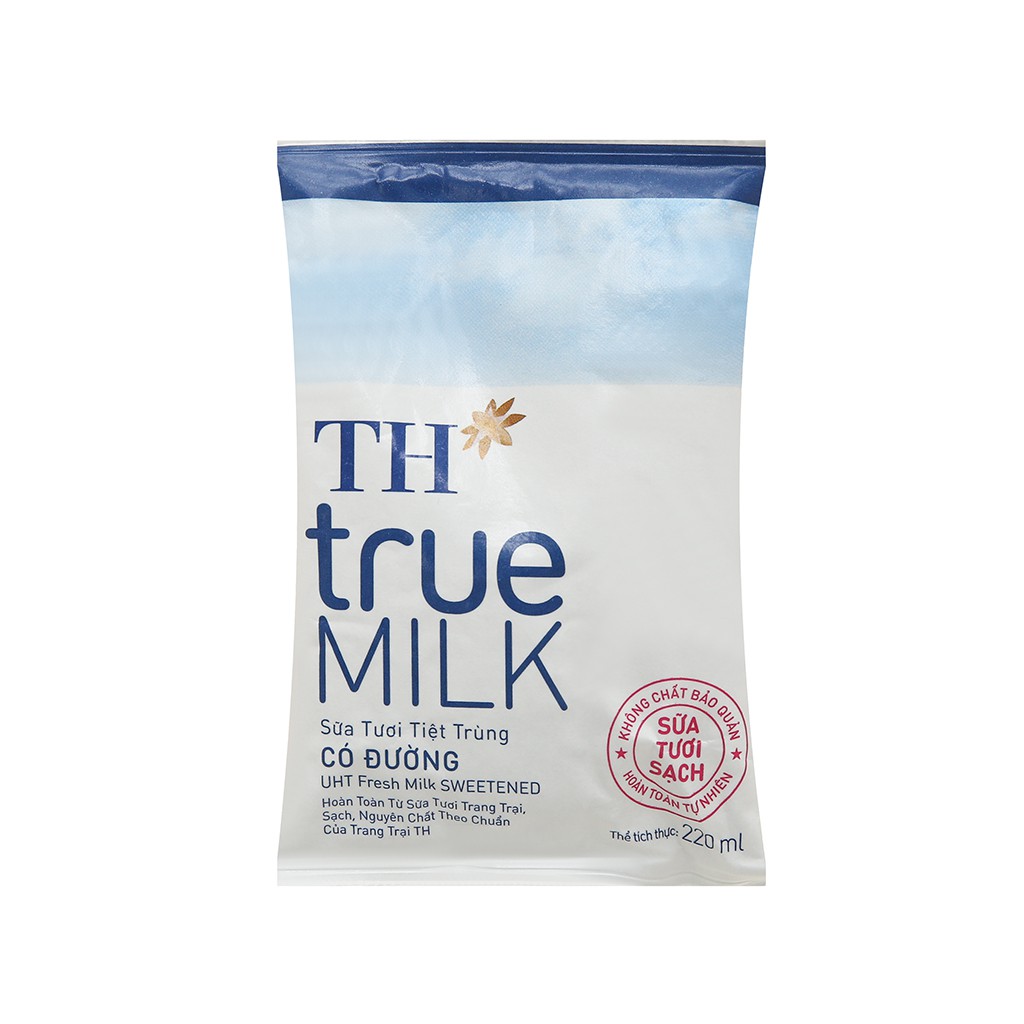 5 BỊCH Sữa tươi tiệt trùng có đường TH true MILK bịch 220ml