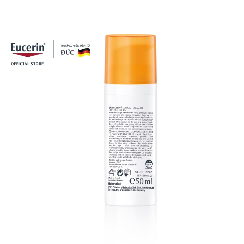 Kem chống nắng cho da nhờn mụn Eucerin Sun Gel-Cream Dry Touch Oil Control SPF50+ 50ml