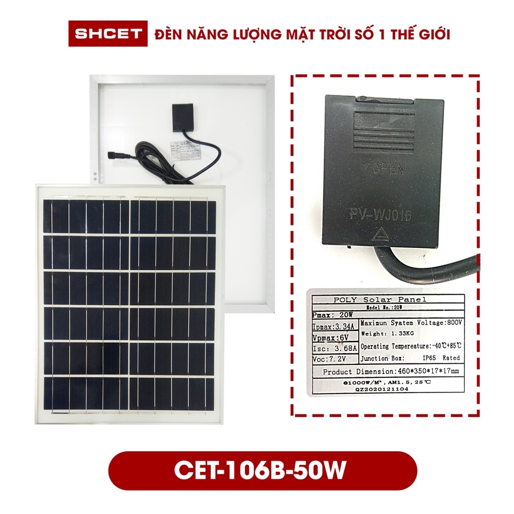 Đèn Pha LED Năng Lượng Mặt Trời SHCET Cet-106B-50W, 120W, 150W, 200W - Chiếu sáng từ 20-24h- Bảo hành 24 tháng