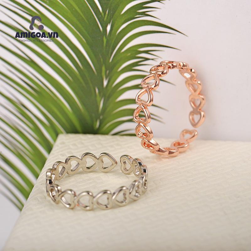 Nhẫn Mạ Đồng Họa Tiết Trái Tim Sáng Tạo Có Thể Điều Chỉnh Cho Nữ