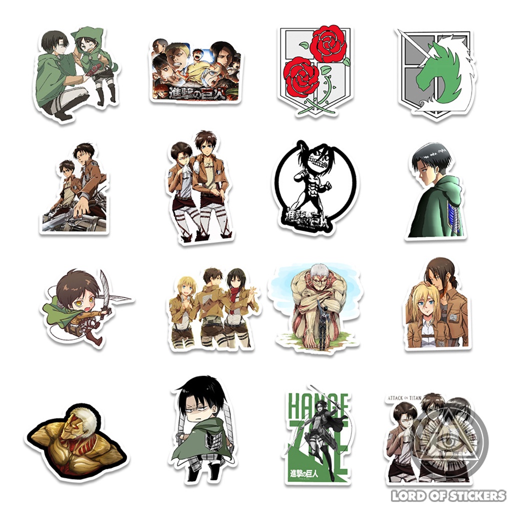 Set 50 Sticker Attack On Titan, Hình Dán Levi Eren Mikasa Anime Manga Trang Trí Mũ Nón Bảo Hiểm, Ván Trượt, Xe Đạp, Sổ