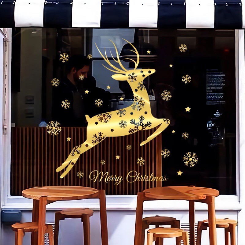 Decal trang trí Noel - Tuần Lộc Ánh Vàng cao cấp