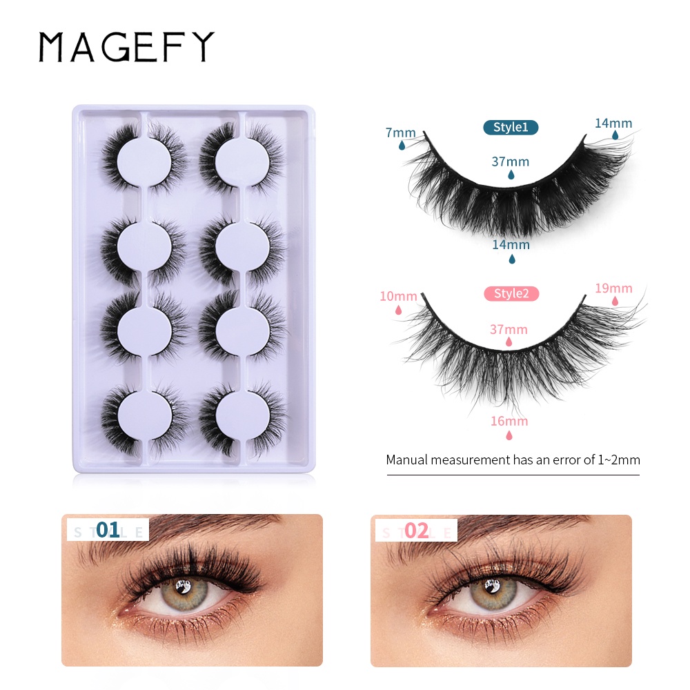 Hộp 8 cặp lông mi giả MAGEFY dày và cong tự nhiên dành cho làm đẹp