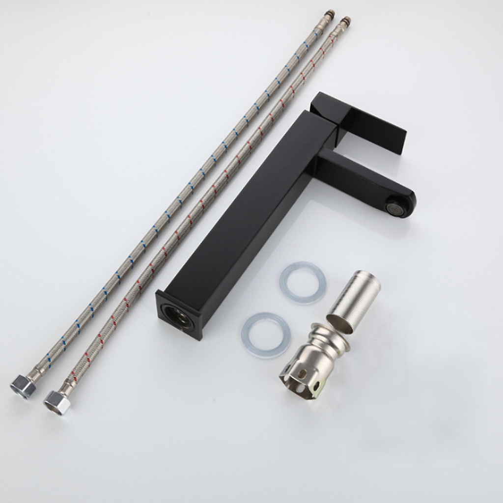 Vòi bồn rửa mặt, vòi Lavabo nóng lạnh inox 304 màu Đen thiết kế thân vuông chắc chắn phân loại 20cm và 30 cm kèm dây NL