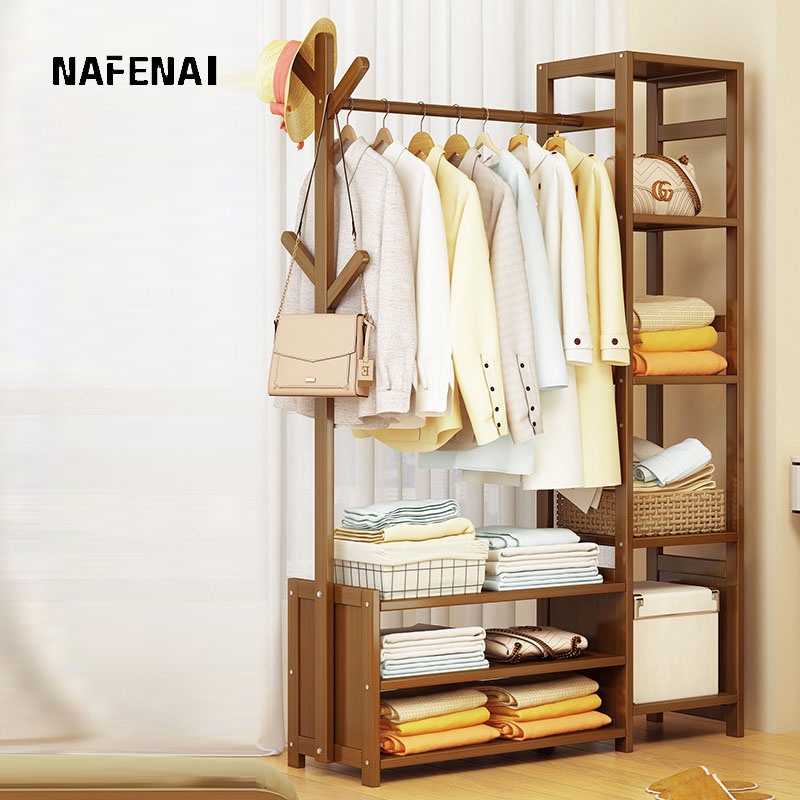 Nafenai Giá treo quần áo bằng gỗ trơn đa năng tối giản hiện đại trong nhà và phòng ngủ tại nhà