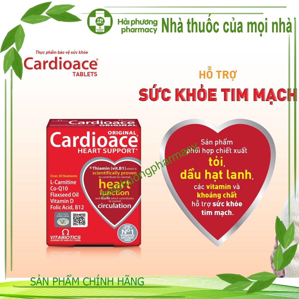 Thực phẩm bảo vệ sức khỏe CARDIOACE - Hỗ trợ sức khỏe tim mạch - HÀNG CHÍNH HÃNG - CÓ TEM CHÍNH HÃNG - Hộp 30 viên