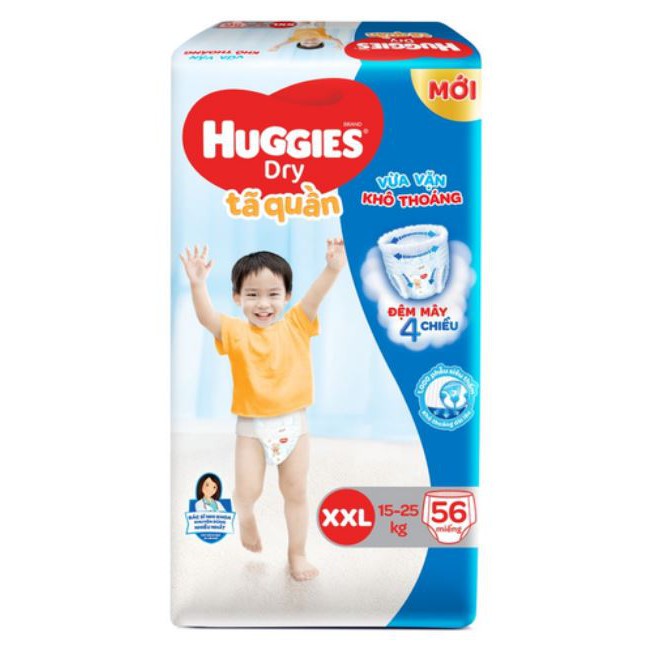 [Tặng 8 miếng] Bỉm tã quần Huggies Dry size XXL 56 miếng (15-25kg)