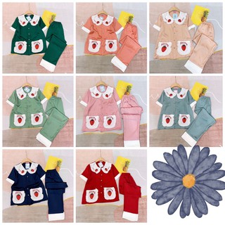 Pizama lụa satin, pijama cộc dài cổ bèo hoạ tiết dâu chất mịn mát đỉnh l💯