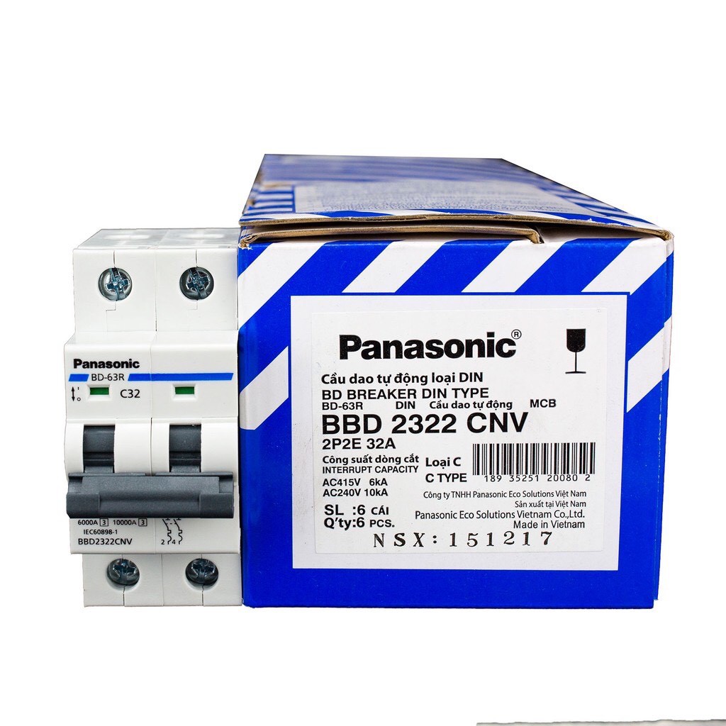 Cầu dao MCB panasonic (Aptomat) 2 Pha: 20A, 32A, 40A, 50A, 63A - hàng chính hãng Panasonic
