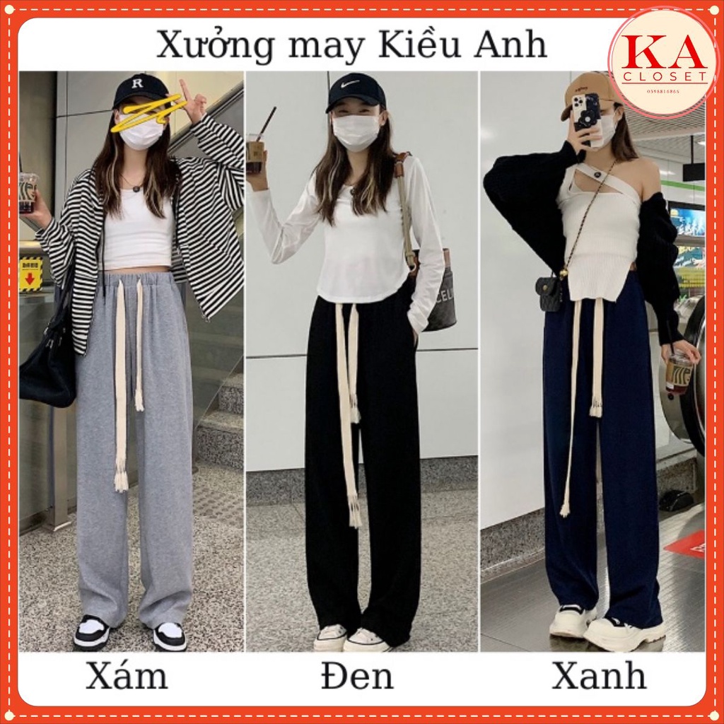 Quần ống rộng dây rút bản to KA Hottrend cho nàng năng động, dài 95cm, rộng 58cm