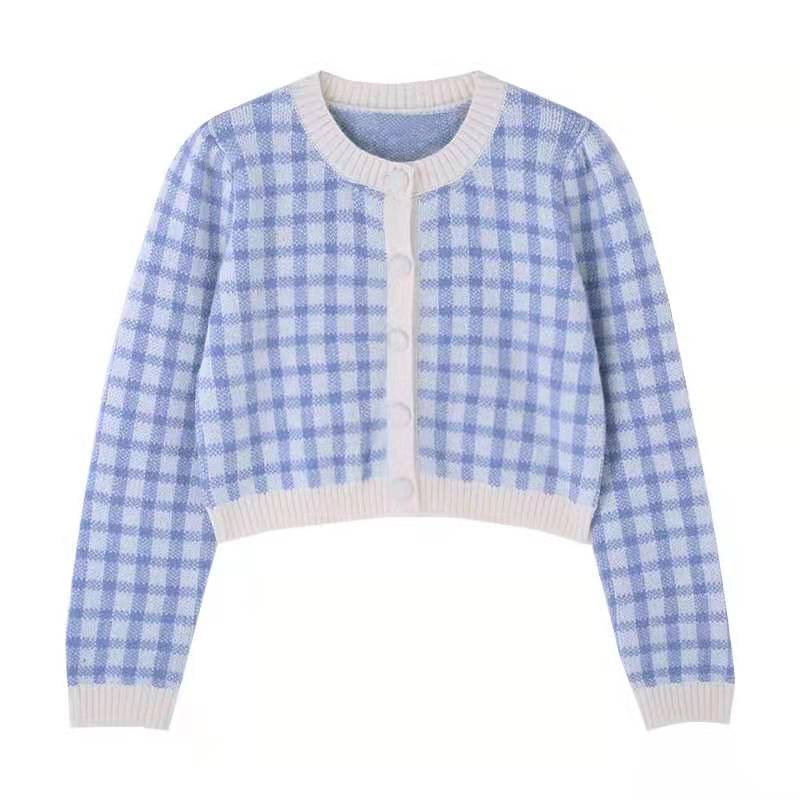Áo Khoác Cardigan Dệt Kim Dáng Rộng Họa Tiết Sọc Caro Phong Cách Retro Hàn Quốc Cho Nữ