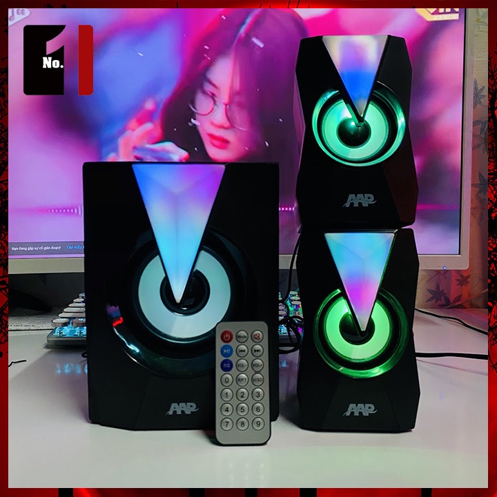 Loa Máy Tính Để Bàn Bluetooth LED RGB 2.1 AAP E012 Loa Vi Tính Laptop Pc Nghe Nhạc Bass Lớn Có Dây