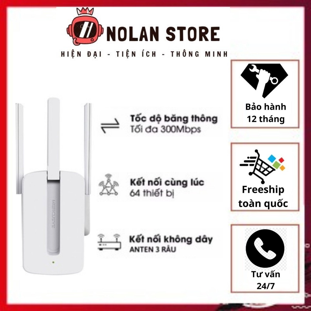 Bộ Kích Sóng Wifi 3 râu cực mạnh Mercusys MW300RE tốc độ 300Mbps Cục kích Wifi, hút wifi, khuếch đại wifi - Nolan Store