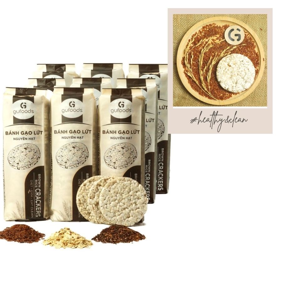 Combo 3 túi Bánh gạo lứt ăn kiêng GUfoods (mỗi túi 510g = 54 bánh) - Tập gym, giảm cân, thực dưỡng, eat clean