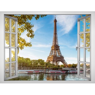 Tranh dán tường cửa sổ 3D cảnh đẹp Paris VTC VT0037 kim sa