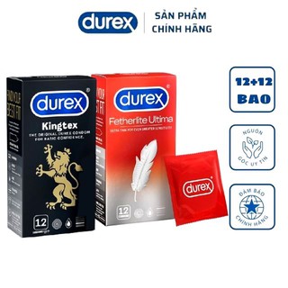 [Freeship] Bộ 1 Hộp Bao Cao Su Durex Kingtex 12 Bao + 1 Hộp Durex Fetherlite 12 Bao Chính Hãng-durex_officialstore
