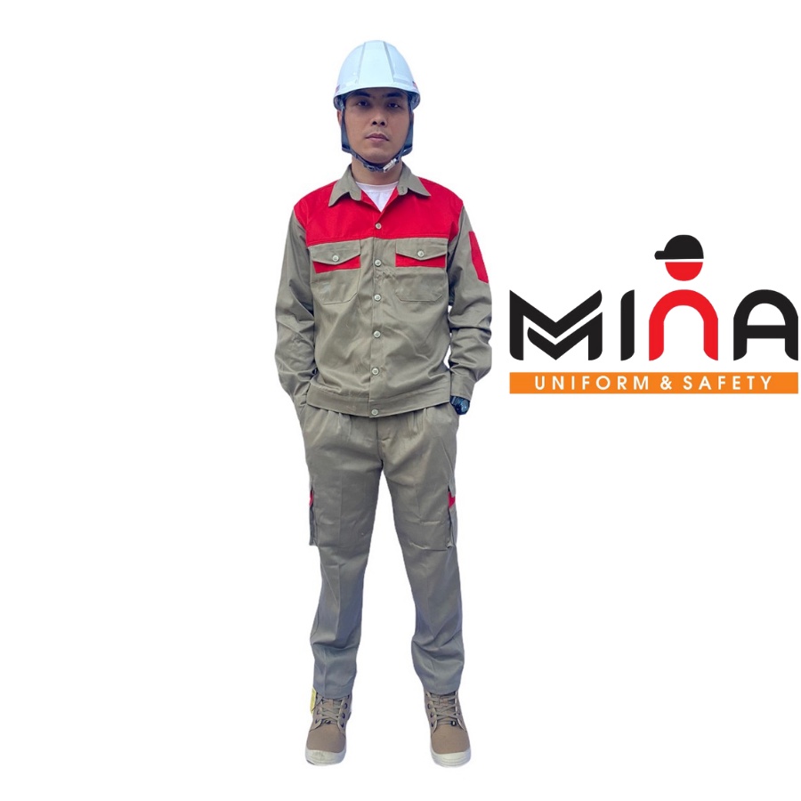 quần áo bảo hộ lao động ghi đất phối đỏ Mina safety