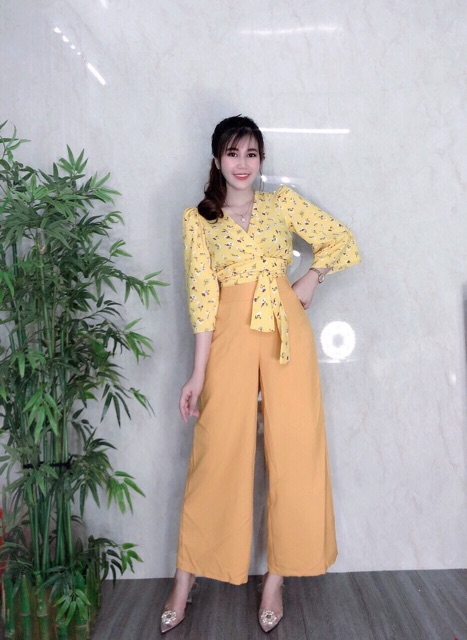Sét áo hoa cột eo + Quần ống rộng SIÊU XINH- MS4B