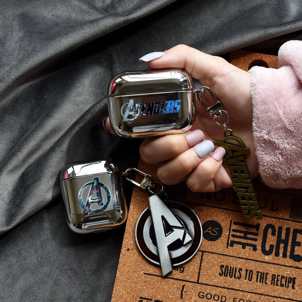 Vỏ Bảo Vệ Hộp Sạc Tai Nghe Bluetooth AirPods 1 2 pro 3 2021 gen3 Bằng PC Cứng Mạ Điện Họa Tiết Avengers Đơn Giản