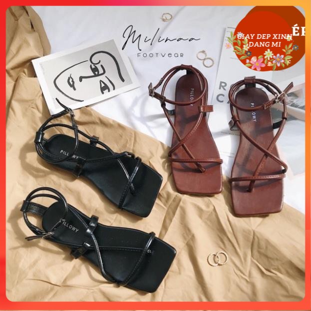 SANDAL NỮ DÂY NGANG MÃNH XỎ NGÓN VÒNG CỔ KHOÁ GÀI Giày dép xinh Mys