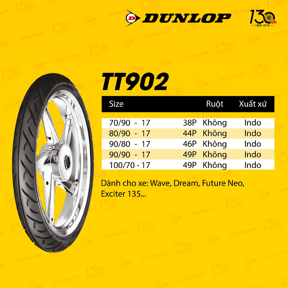 Lốp xe Future FI 125 Dunlop TT902 trước 70/90-17 TL hoặc sau 80/90-17 TL