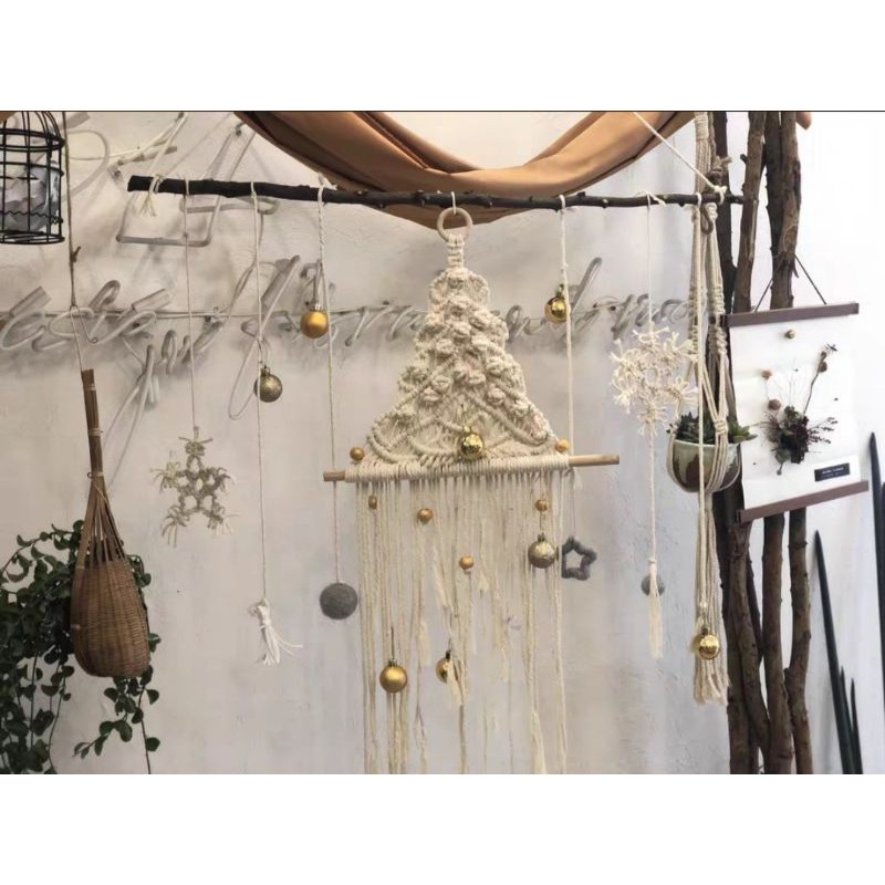 Cây thông noel🌲2 bông hoa tuyết❄️kèm quả châu - Macrame treo tường trang trí giáng sinh xinh xắn decor phòng