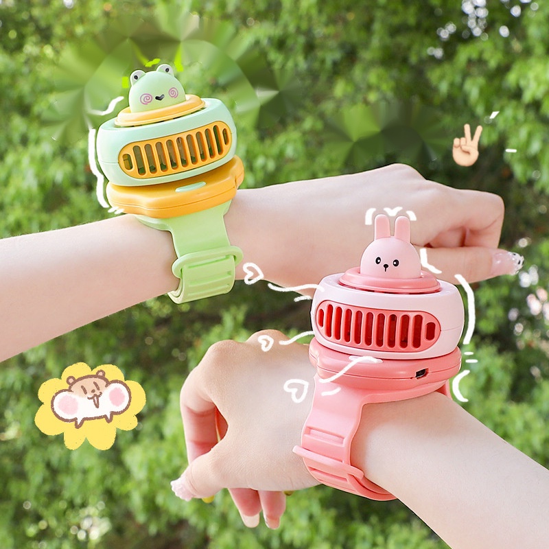 Quạt Sạc Nhỏ Gọn Hình Đồng Hồ Hoạt Hình Dễ Thương Cho Học Sinh