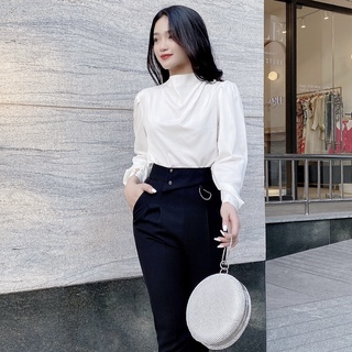 Áo sơ mi nữ lụa mềm mát cổ lệch vai 3 cúc HILA (Mã SP:A968)