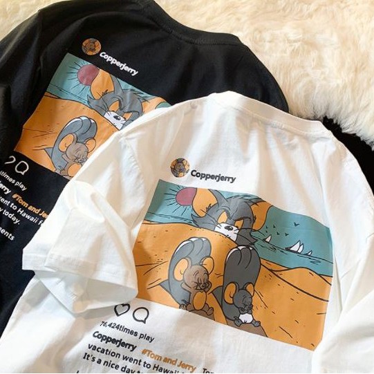 Áo thun tay lỡ Unisex, Áo phông form rộng TOM AND JERRY | BigBuy360 - bigbuy360.vn