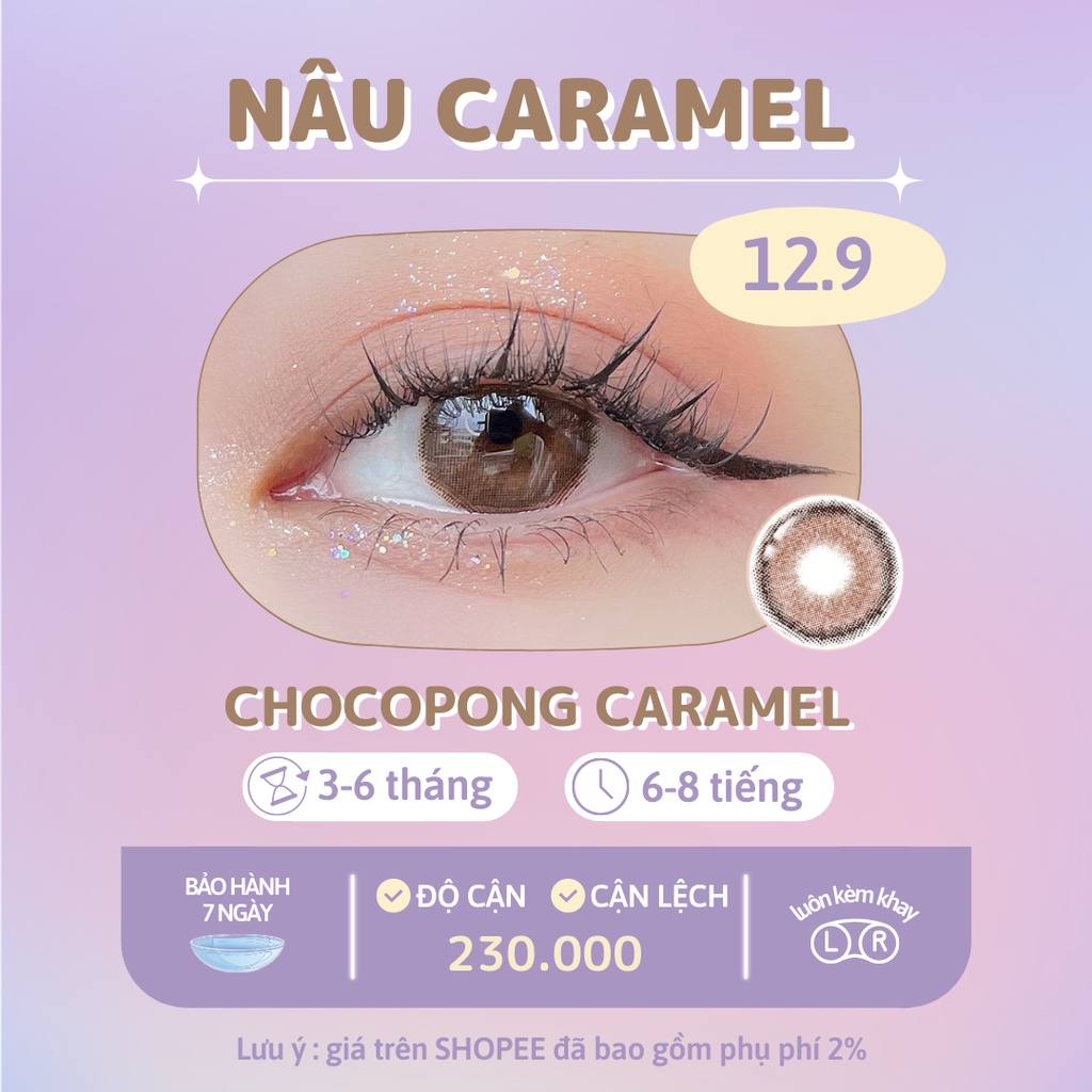 Lens nâng tông mắt nâu caramel tự nhiên Chocopong Caramel Choco - Made in Korea | Hạn sử dụng 3-6 tháng | Lens cận