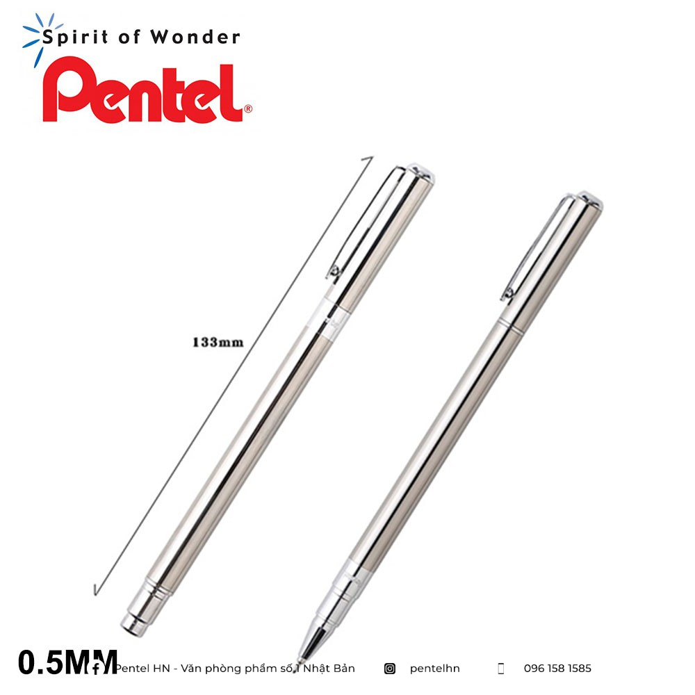 Bút Ký Cao Cấp Pentel BL625 Ngòi 0.5mm Mực Xanh | Thiết Kế Nhỏ Gọn | Vỏ Bút Bằng Thép Không Gỉ