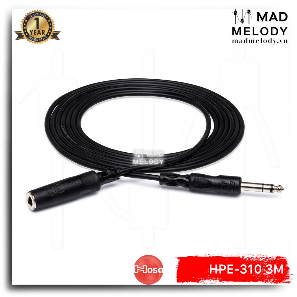 Hosa Headphone Extension Cable HPE-310 (3m) (1/4in TRS - 1/4in TRS) [dây nối dài tai nghe 6 ly TRS, NEW & chính hãng]