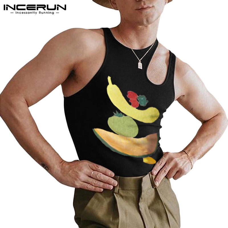 Áo ba lỗ INCERUN dáng ôm in họa tiết trái cây thời trang quyến rũ cho nam